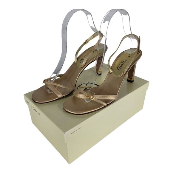 St John Gold /Champagne Metallic Open Toe and Open Heel Strappy Shoes Size 8 - Picture 1 of 11